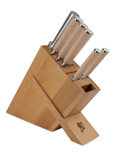 Shun Classic Blonde 7 Piece Block Set With Birchwood Kickstand Block In Animal Print