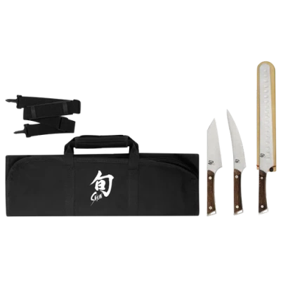 Shun Kanso 4 Piece Bbq Set With Knife Roll In Multi