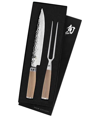Shun Stainless Steel Premier 2 Pc Carving Set: Slicing Knife 9.5" And Carving Fork In A Boxed Set. In Brown