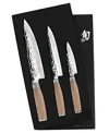 SHUN STAINLESS STEEL PREMIER BLONDE 3 PC. KNIFE SET: PARING 4", UTILITY 6.5", CHEF'S 8" IN A BOXED SET.