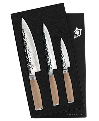 Shun Stainless Steel Premier Blonde 3 Pc. Knife Set: Paring 4", Utility 6.5", Chef's 8" In A Boxed Set. In Beige