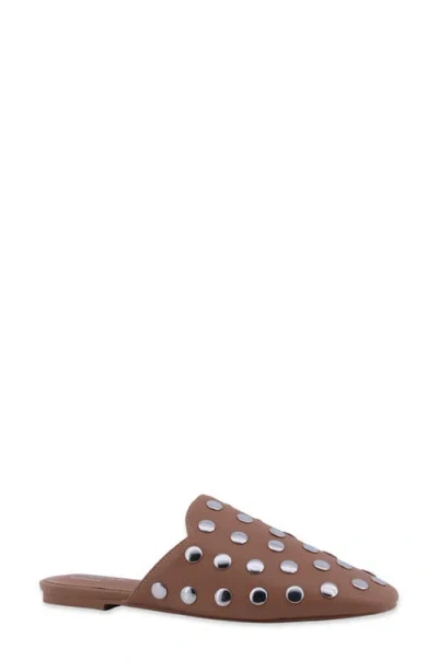 Shushop Aretha Studded Faux Leather Flat Mule In Brown