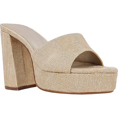Shushop Esther Block Heel Slide Sandal In Gold Woven