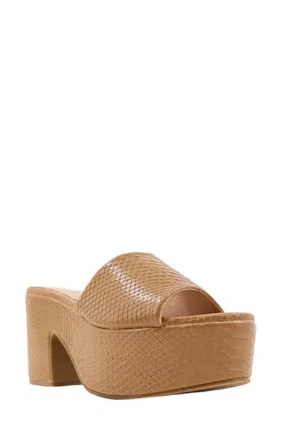 Shushop Giza Snake Embossed Platform Slide Sandal In Caramel Snake