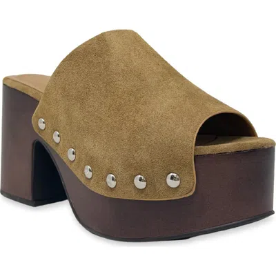 Shushop Hayden Faux Leather Platform Mule In Camel Suede