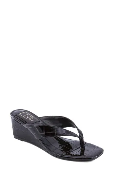 Shushop Jackie Croc Embossed Wedge Sandal In Black