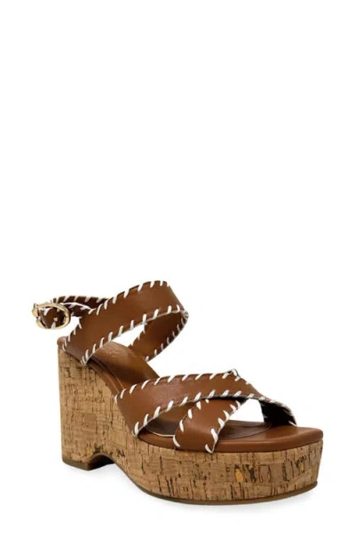 Shushop Jada Ankle Strap Platform Wedge Sandal In Brown