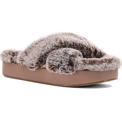 Shushop Juliet Faux Fur Slide Sandal In Brown