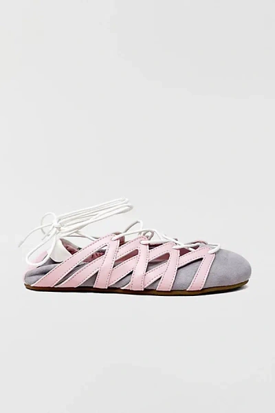 Shushop Pavlova Lace-up Ballet Flats In Light Grey Suede, Women's At Urban Outfitters In Pink