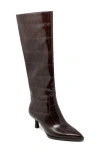 Shushop Vanessa Pointed Toe Knee High Kitten Boot In Brown
