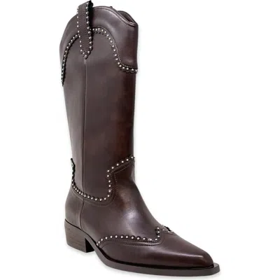 Shushop Ventura Faux Leather Western Boot In Brown