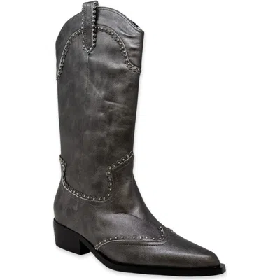 Shushop Ventura Faux Leather Western Boot In Pewter