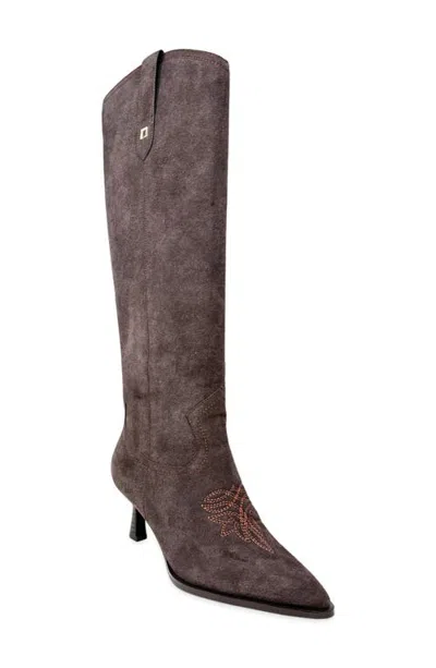 Shushop Wendy Faux Suede Western Boot In Brown