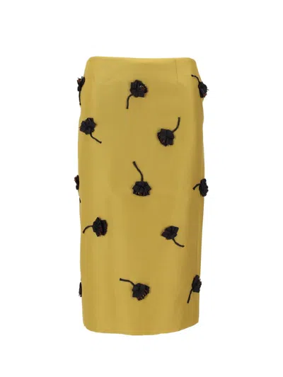 Shushu Back Slit Straight Skirt In Green