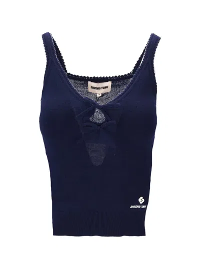 Shushu Crochet Knit Top In Blue