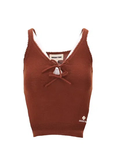 Shushu Crochet Knit Top In Brown