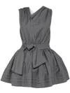Shushu-tong Gray Tuck-edge Sloping Neckline Dress In Grey
