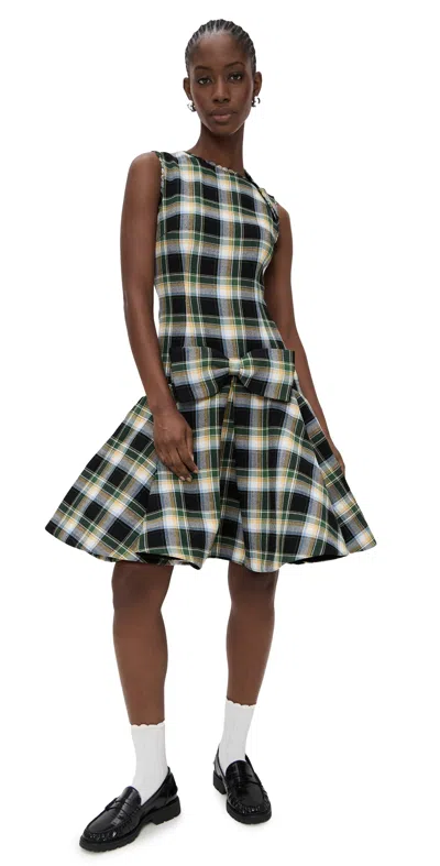 Shushu-tong Asymmetric Neckline Dress Green Plaid