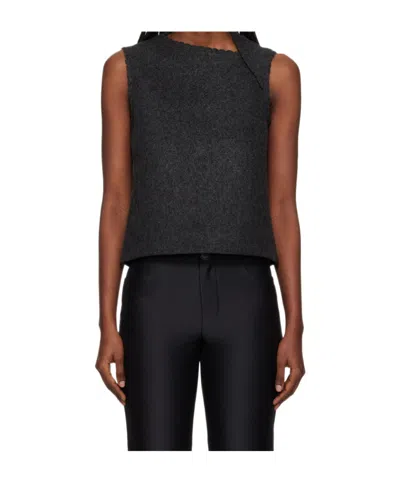 Shushu-tong Asymmetric Neckline Vest In Gray