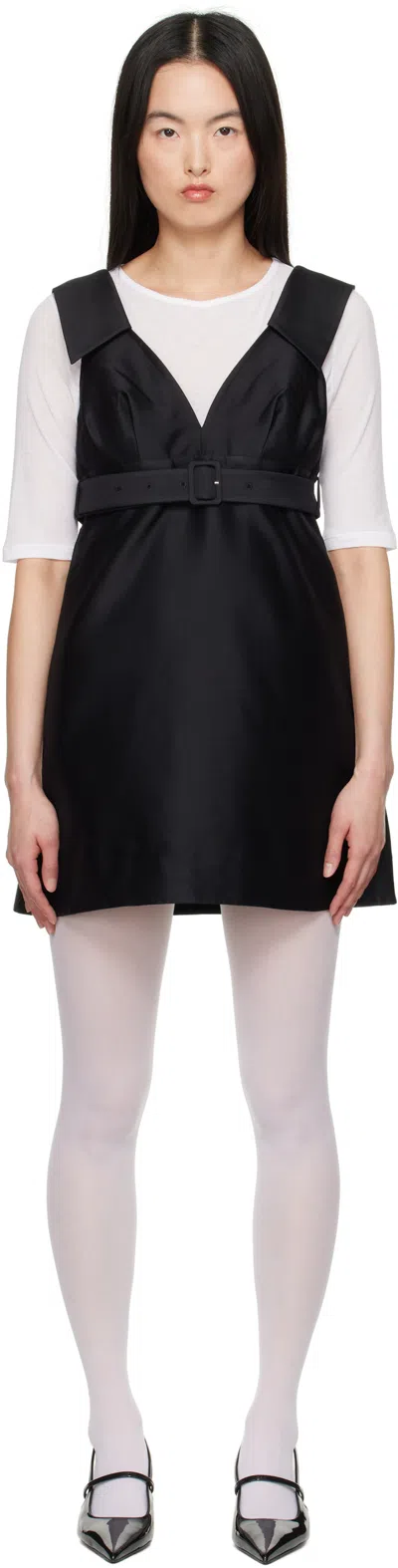 Shushu-tong Black A-line Lapel Minidress In Ba100 Black