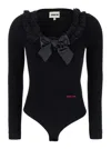 Shushu-tong Black Bodysuit With Decorated Neckline And Front Logo In Wool Blend Woman In Black