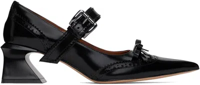 Shushu-tong Black Bow Pointed Heels In Ba100 Black
