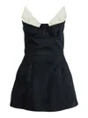 Shushu-tong Black Dress With Bustier-style Neckline And Velvet Effect In Tech Fabric Woman In Black