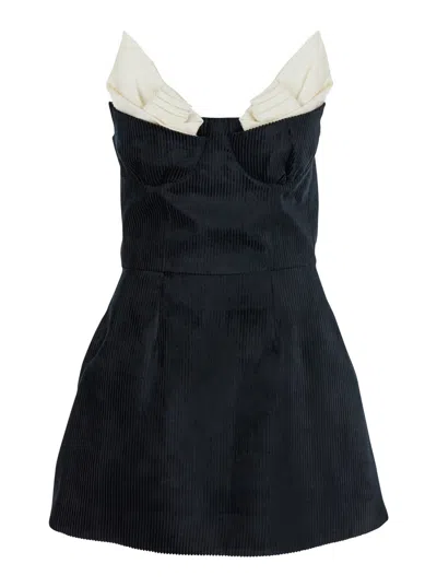 Shushu-tong Black Dress With Bustier-style Neckline And Velvet Effect In Tech Fabric Woman