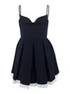 Shushu-tong Black Pleated Sleeveless Dress With Sweetheart Neckline And Contrasting Hem In Wool Woman In Blue