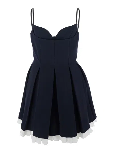 SHUSHU-TONG BLACK PLEATED SLEEVELESS DRESS WITH SWEETHEART NECKLINE AND CONTRASTING HEM IN WOOL WOMAN