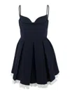 Shushu-tong Black Pleated Sleeveless Dress With Sweetheart Neckline And Contrasting Hem In Wool Woman In Blue