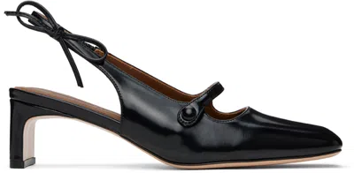 Shushu-tong Black Side Bow Square Toe Heels In Ba100 Black