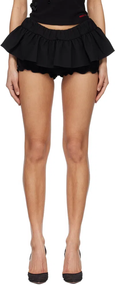 Shushu-tong Black Skirt-trimmed Double Layer Skort