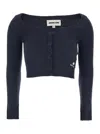 Shushu-tong Blue Cardigan With Wide Round Neck And Logo Embroidery On The Front In Wool Blend Woman In Blue