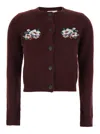 Shushu-tong Bordeaux Crewneck Cardigan With Beaded Embroidery On The Front In Wool Blend Woman In Brown