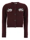 Shushu-tong Bordeaux Crewneck Cardigan With Beaded Embroidery On The Front In Wool Blend Woman In Burgundy
