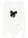 Shushu-tong White Bodysuit With Decorated Neckline And Front Logo In White