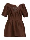 Shushu-tong Bow-detailing Puff-sleeve Dress In Brown