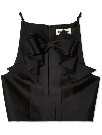 Shushu-tong Bow-embellished Cropped Top In Black