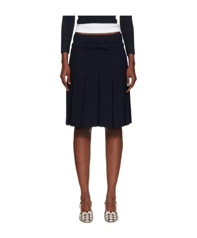 Shushu-tong Bow Waist Pleated Skirt In Blue