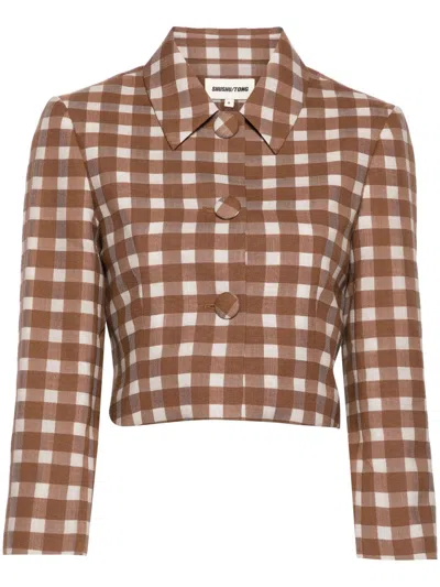 SHUSHU-TONG BROWN GINGHAM-CHECK CROPPED JACKET