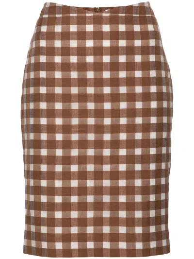 Shushu-tong Brown Gingham-check Pencil Skirt