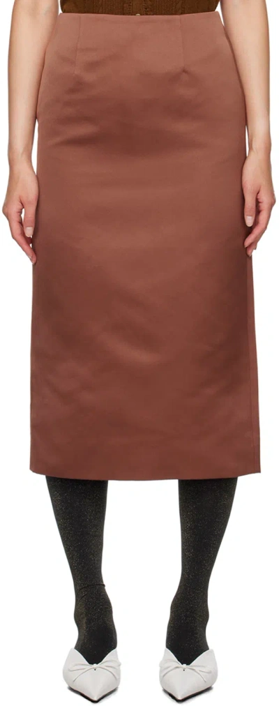 Shushu-tong Brown Straight Fit Midi Skirt In Rb100 Red Brown