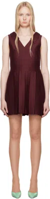 Shushu-tong Burgundy Lapel Pleated Minidress In Wr100 Wine Red