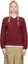 Shushu-tong Burgundy Striped Knitted Long-sleeved Polo In Wr100 Wine Red