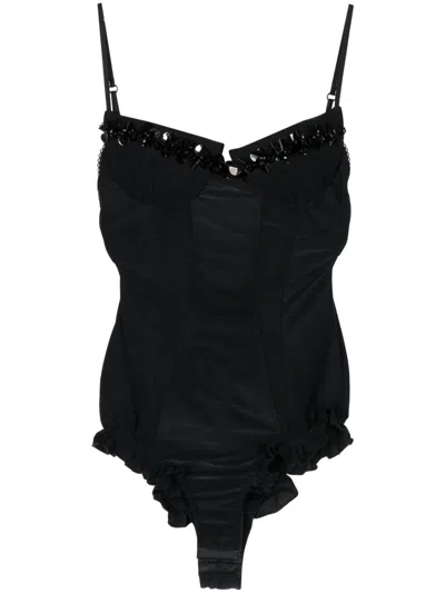 Shushu-tong Bustier-style Beaded Bodysuit In Black
