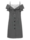 Shushu-tong Gray Off-shoulder Lapel Slim Midi Dress In Grey
