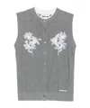 Shushu-tong Gray Ribbon-stitch Sleeveless Knit Cardigan In Grey