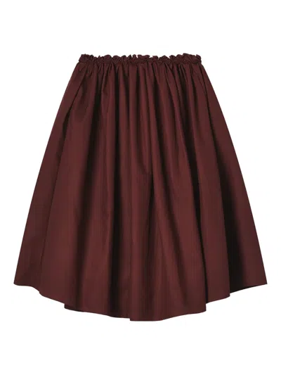 Shushu-tong Elastic-waistband Gathered A-line Skirt In Brown