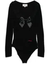 Shushu-tong Black Bodysuit With Decorated Neckline And Front Logo In Wool Blend Woman In Black